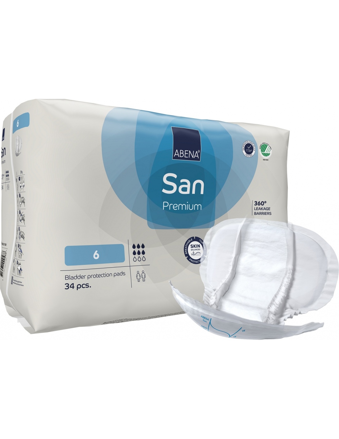 Abena San - 6 - Premium, Absorbante anatomice incontinenta - 1600 ml - 34 buc