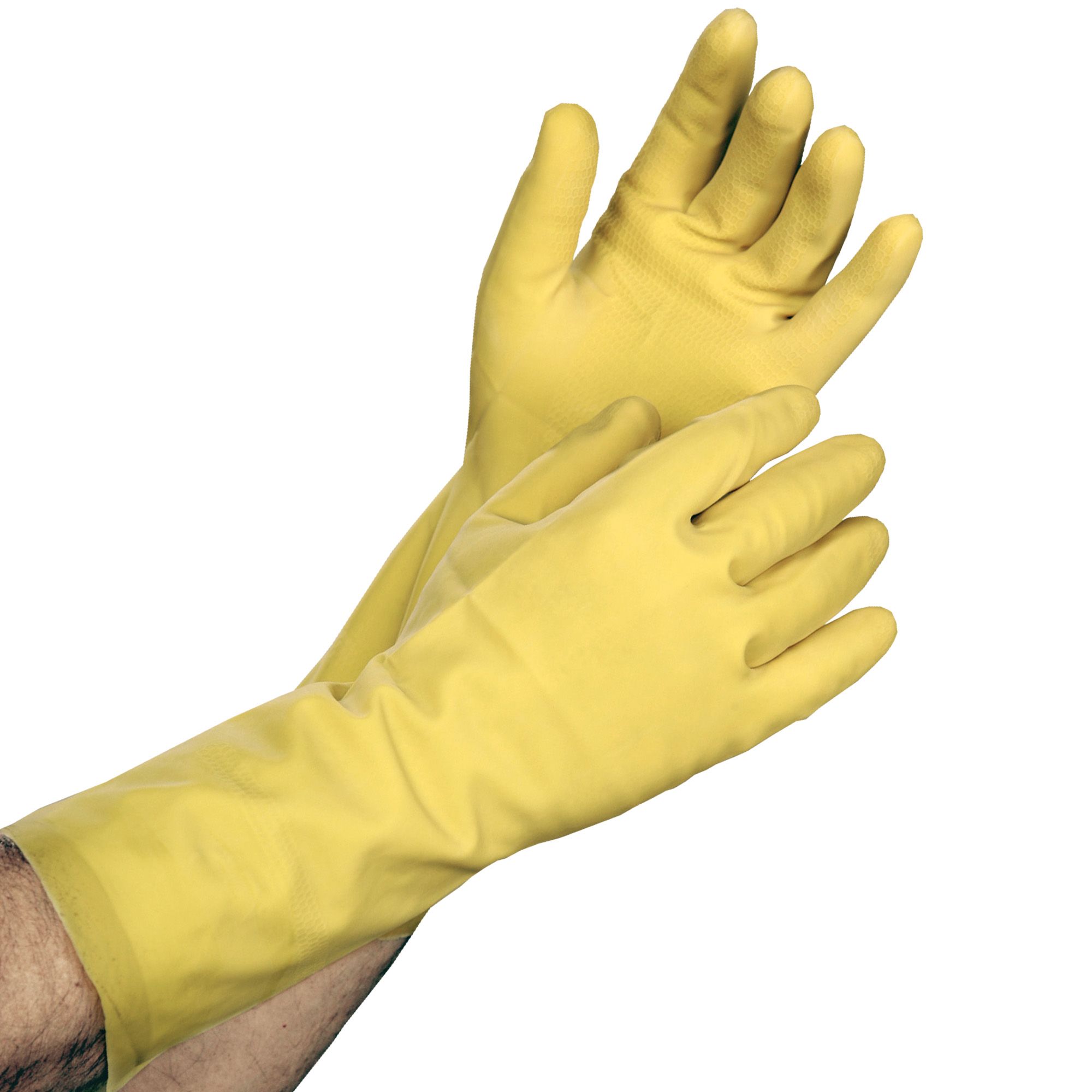 Manusi menaj din latex, galbene, interior captusit cu puf de bumbac, L, pentru uz casnic