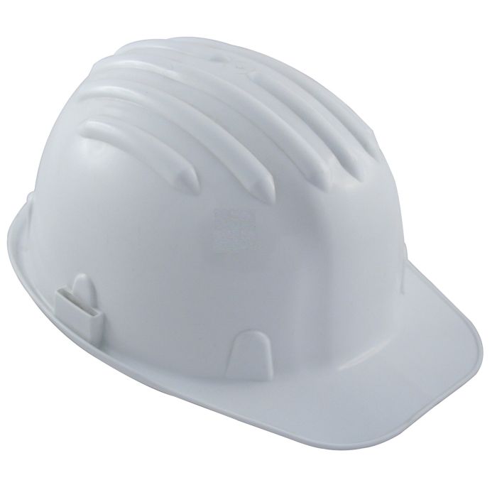 Casca de protectie HDPE 440V alba cu suport plastic pentru santier si constructii, profesionala, bor scurt, suspensie reglabila