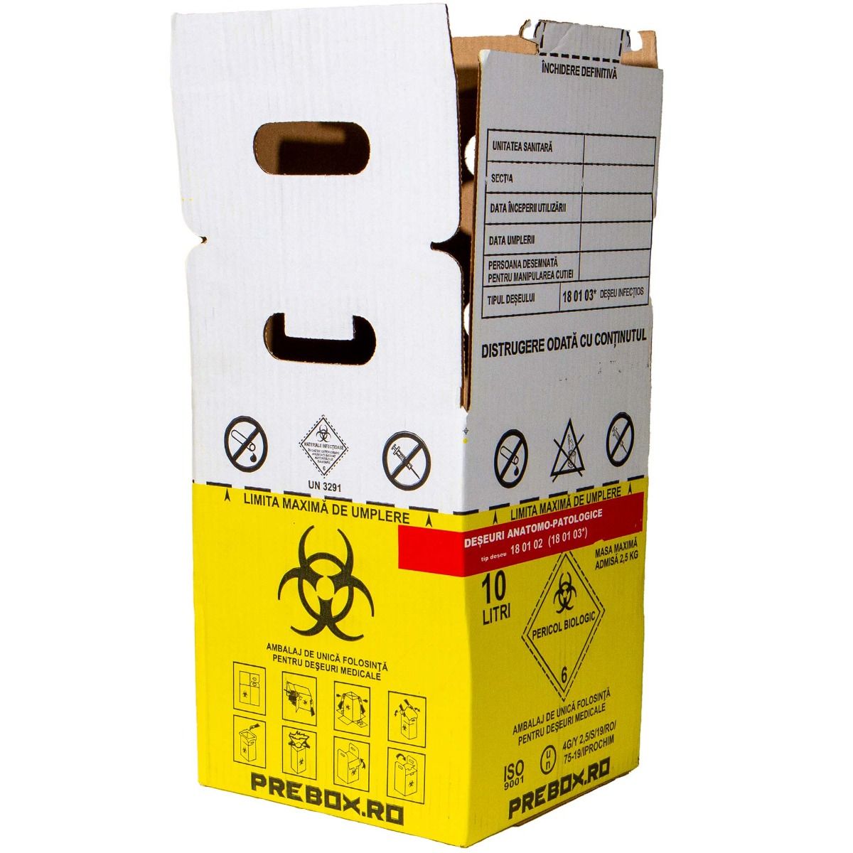 Cutie de carton cu sac pentru deseuri anatomo-patologice ADR, 10 litri