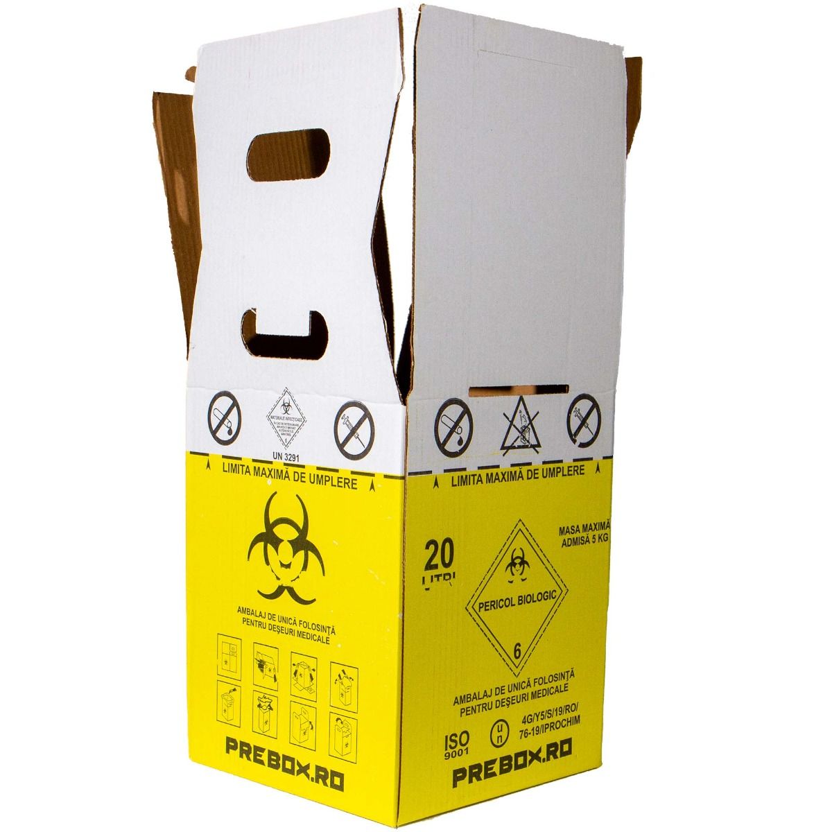 Cutie de carton cu sac pentru deseuri anatomo-patologice ADR, 20 litri