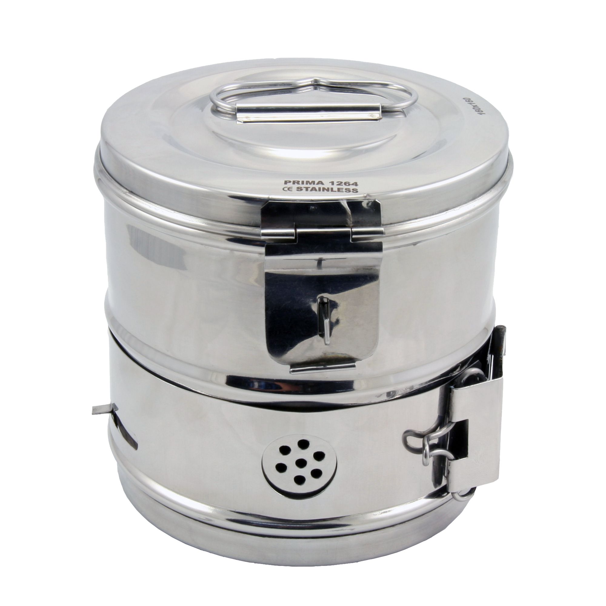 Casoleta sterilizare inox 10x10 cm PRIMA cu capac si sistem de siguranta