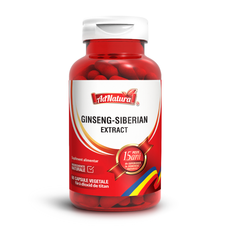 Ginseng Siberian extract 4:1, 350mg, pentru circulatie, imunitate, energie fizica si mentala, Ad Natura, 60 capsule