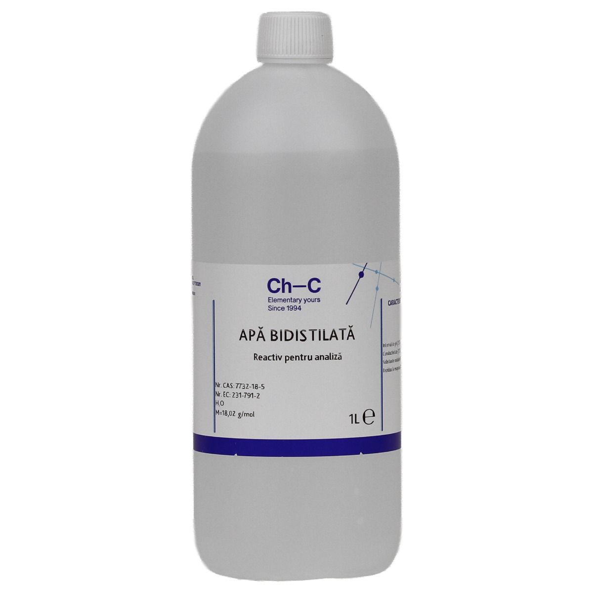 Apa bidistilata, incolora, inodora, pentru uz medical, cosmetic si auto, 1 L