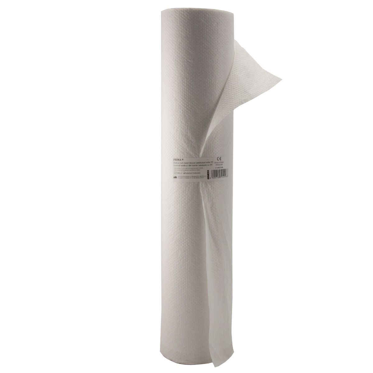 Cearceaf unica folosinta laminat din hartie si polietilena, 50cm x 50m, alb, 2 straturi laminate, perforat, pentru saloane masaj, clinici