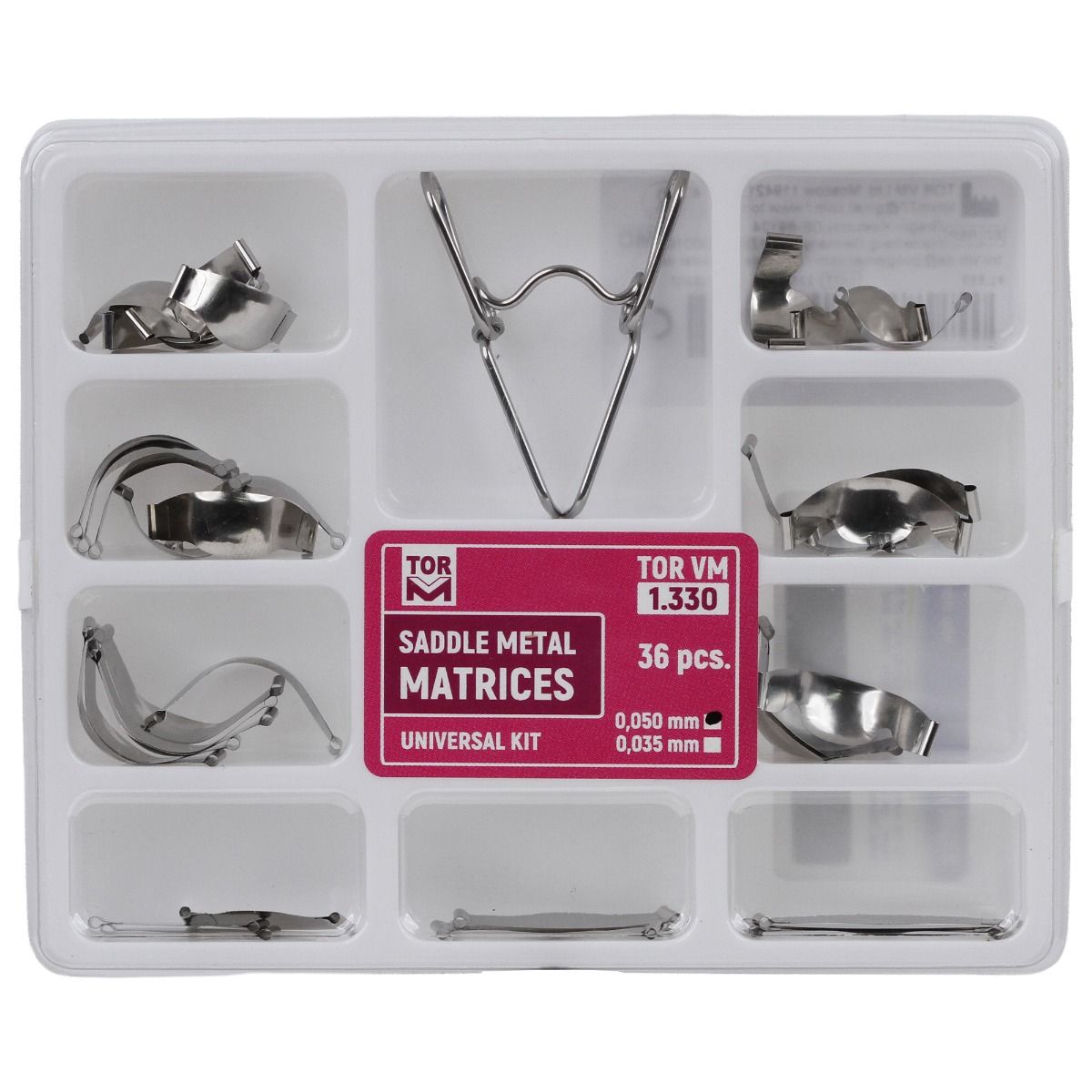 Set 36 bucati matrici metalice tip Sa cu arc 1.330, grosimi 0,035 mm si 0,050 mm, otel inox