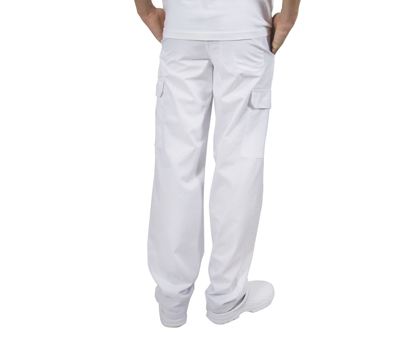 Pantaloni bucatar barbati MARK Premium, elastic in talie, 5 buzunare, albi, XS