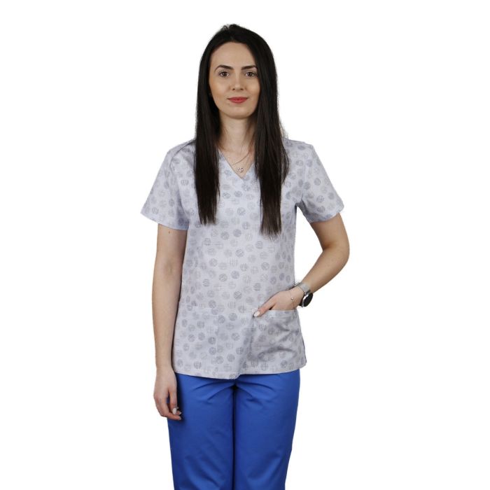 Bluza dama CLARA Imprimeu buline bleu - Uniforma Medicala