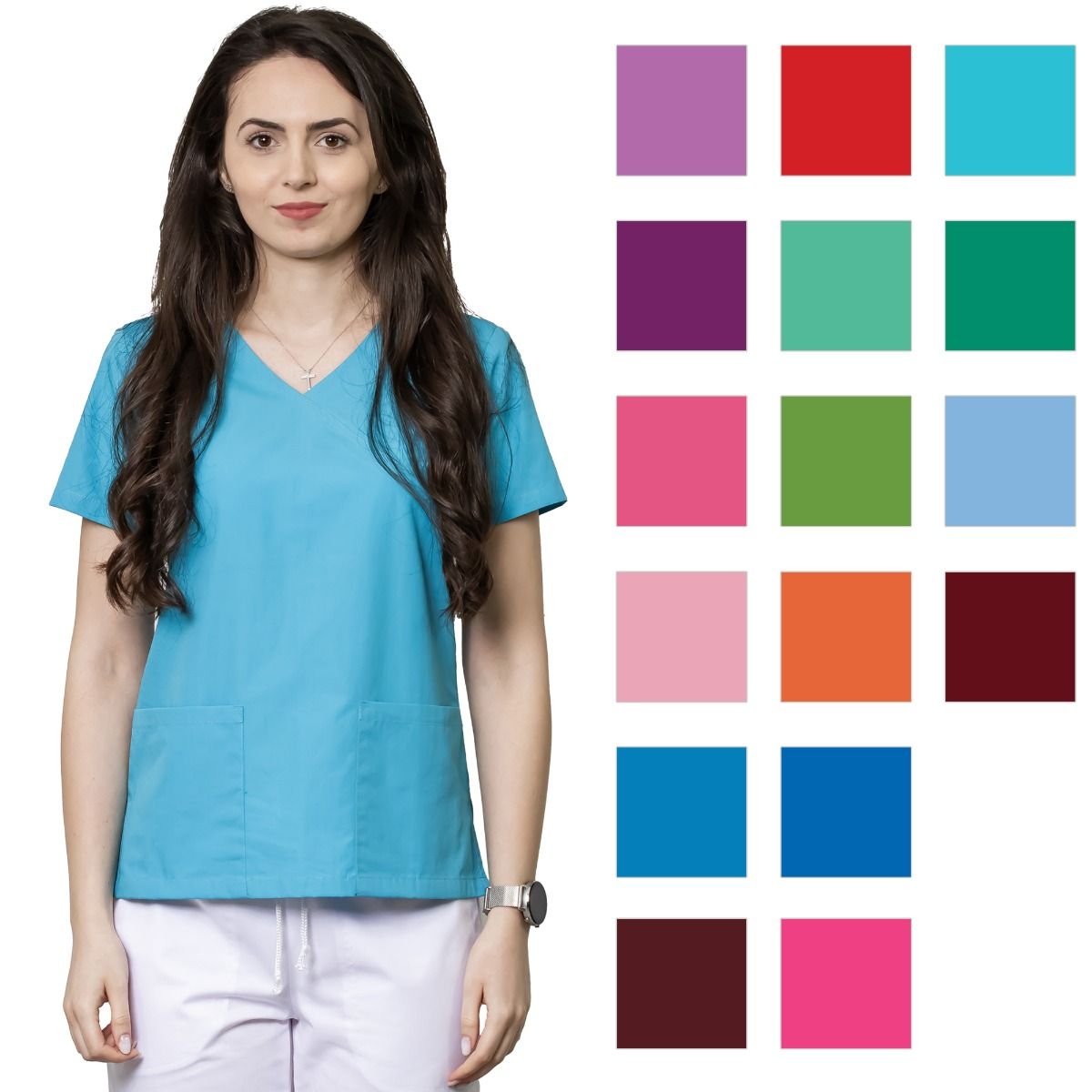 Bluza dama MIRA Clasic turcoaz - Uniforma Medicala
