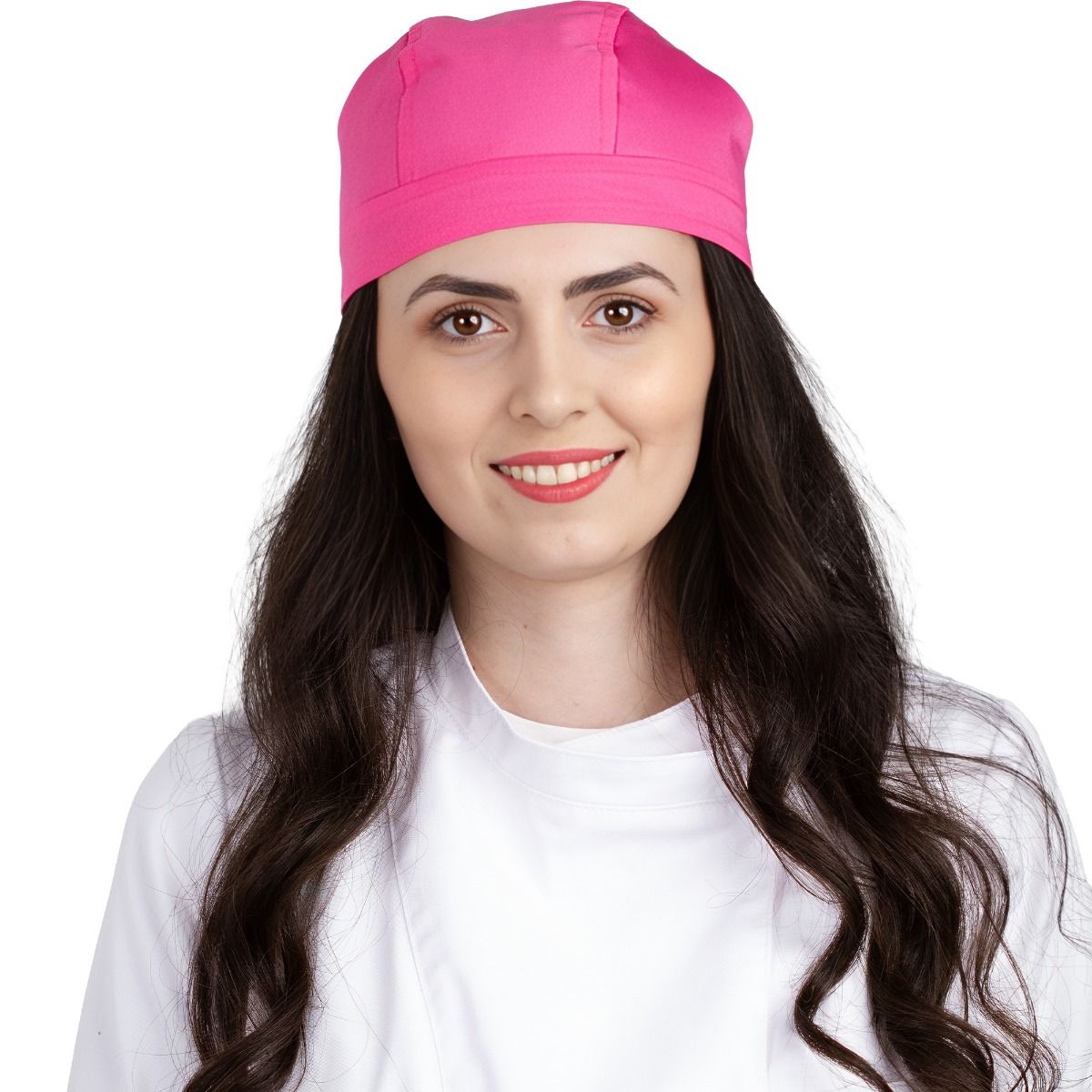 Boneta medicala moderna, cu legaturi, tercot 170g/m2, roz inchis