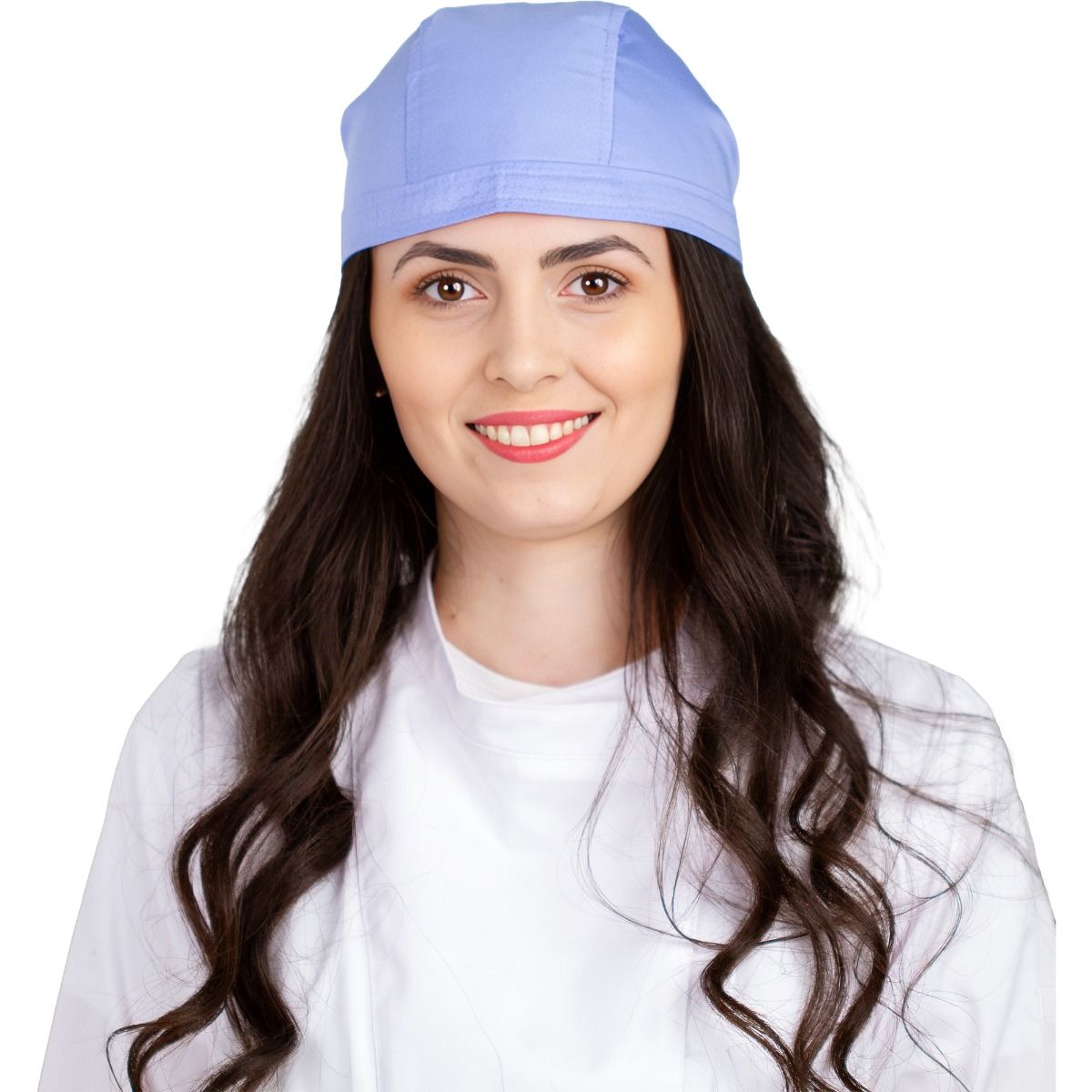 Boneta medicala moderna, cu legaturi, tercot 170g/m2, bleu