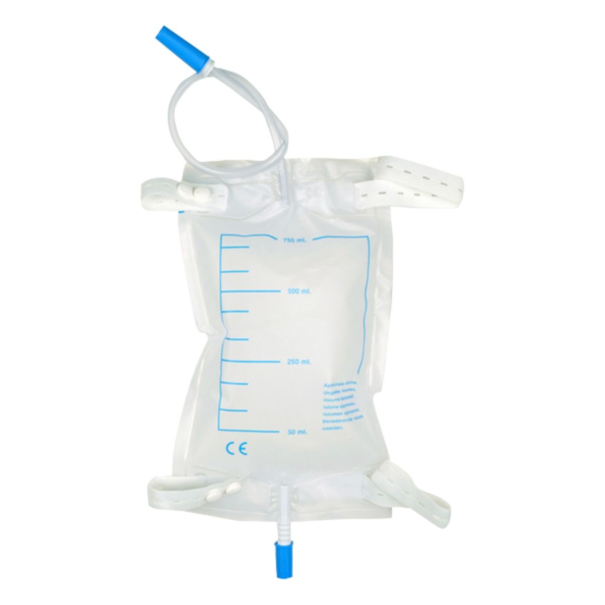 Pungi urinare de colectare si drenaj PRIMA, cu prindere pe picior, evacuare in T, 750 ml, sterile, tub 35 cm, set 10 bucati
