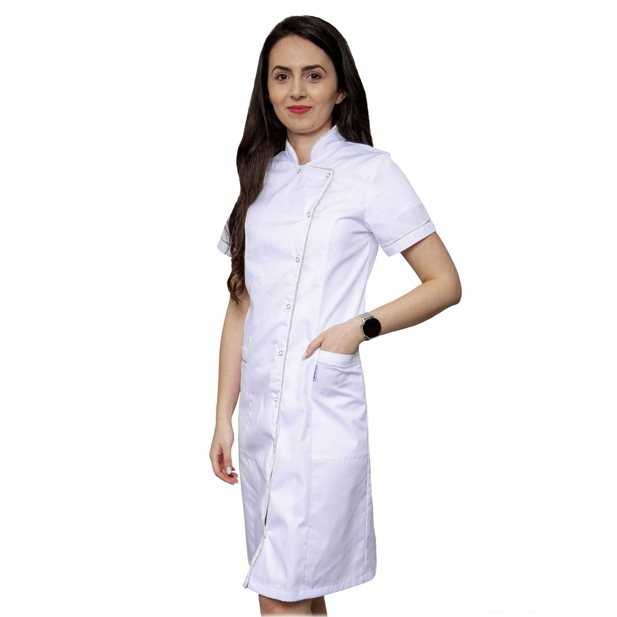 Halat lung dama DORA Premium alb, S - Uniforma Medicala