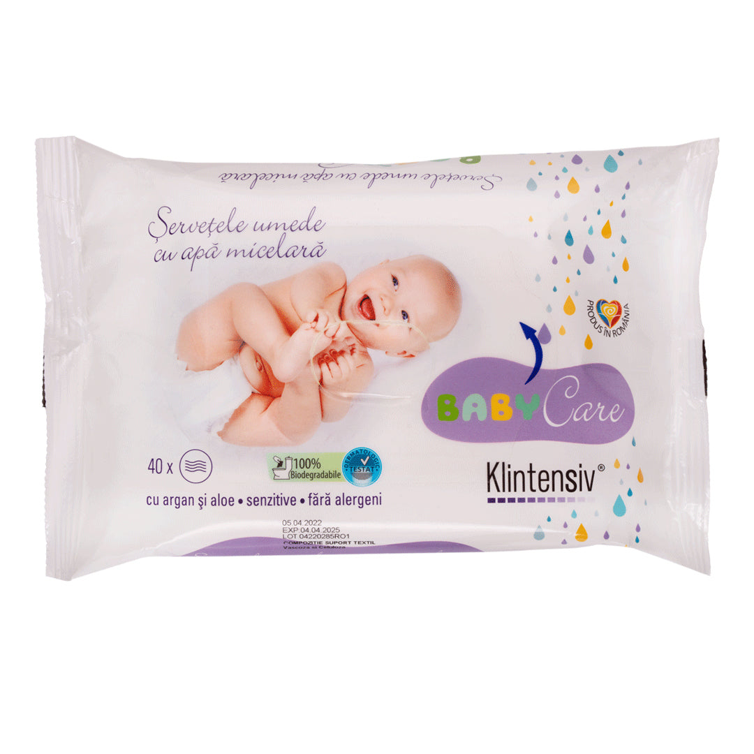 Klintensiv Baby Șervețele umede biodegradabile cu apă micelară, argan și aloe