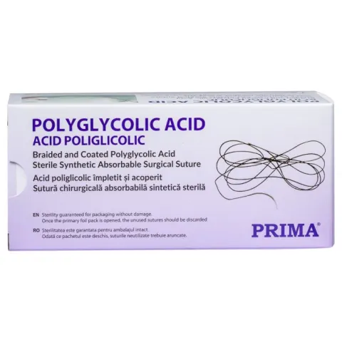 Fir acid poliglicolic, resorbabil, 150 cm, fara ac, USP 3/0, 12 bucati