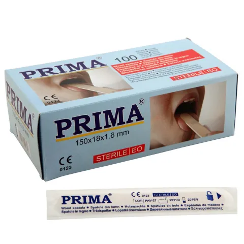 Spatule linguale sterile din lemn, 150x18x1.6 mm, PRIMA, 100 bucati