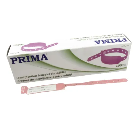 Bratari de identificare roz pentru adulti, PRIMA, din plastic, 24.5 cm, 100 bucati