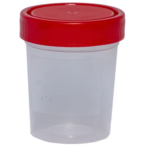 Recipient colectare urina steril 120 ml, PRIMA, capac rosu, polipropilena, transparent