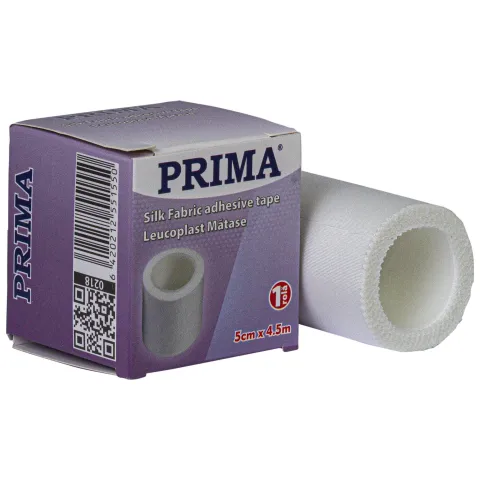 Leucoplast rola matase, 5 cm x 4.5 m, alb, hipoalergenic, medicinal, pentru fixarea bandajelor, PRIMA