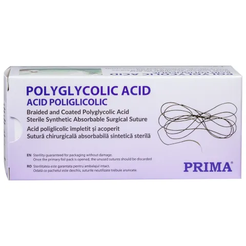 Sutura acid poliglicolic 75cm, resorbabila, ac rotund 1/2, 30mm, USP 4/0, 12 bucati/ cutie