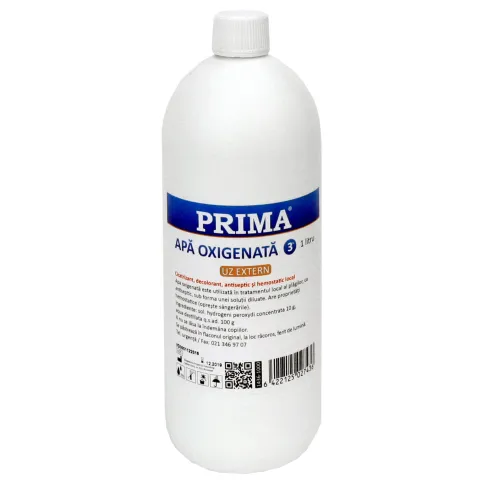 Apa oxigenata (peroxid de hidrogen) 3% PRIMA 1000 ml, antiseptic, hemostatic, pentru rani si igiena orala
