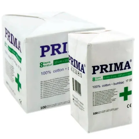 Comprese nesterile din tifon, PRIMA, 8 pliuri, 10x10cm, 100 bucati