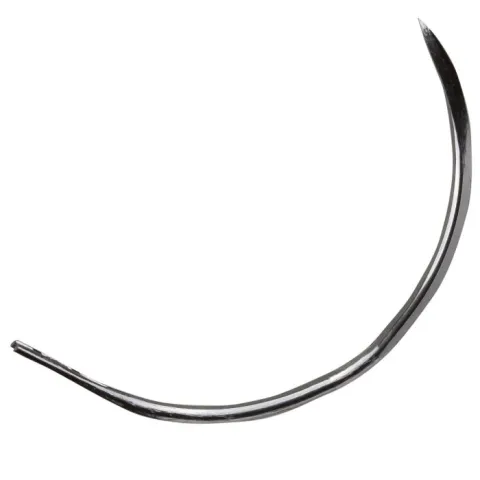 Ace chirurgicale veterinare tip GF, cu varf triunghiular (reverse cutting), 1/2 Cerc, 2 ochiuri, diverse lungimi, nesterile, din inox, 12 bucati