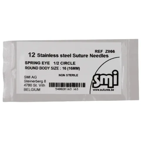 Ace chirurgicale veterinare tip GRF, cu varf rotund (taper point), 1/2 Cerc, 2 ochiuri, lungimi 16mm, nesterile, din inox, 12 bucati