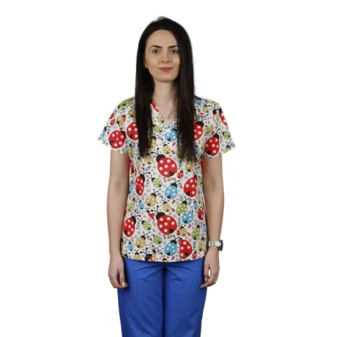 Bluza dama CLARA Imprimeu buburuze - Uniforma Medicala