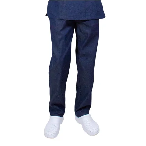 Pantaloni medicali unisex LEO Denim, elastic in talie, 2 buzunare, denim, XS