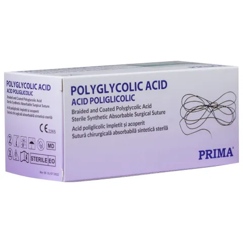 Sutura chirurgicala acid poliglicolic PRIMA 75cm ac rotund 3/8 19mm USP 3/0