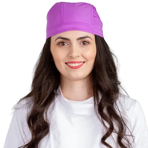 Boneta medicala moderna, cu legaturi, tercot 170g/m2, lila