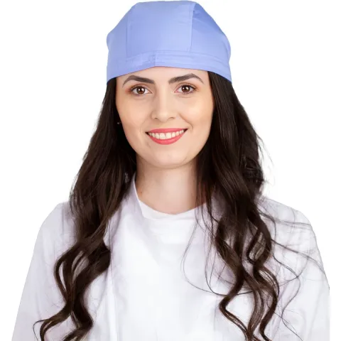 Boneta medicala moderna, cu legaturi, tercot 170g/m2, bleu