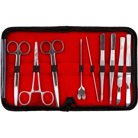 Trusa de disectie PRIMA - 9 instrumente chirurgicale inox pentru uz veterinar si educational